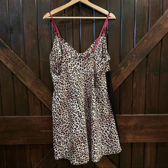 Cacique Intimates Leopard Print Lace Chemise Slip Dress Tan Black 6453 - Picture 7 of 9